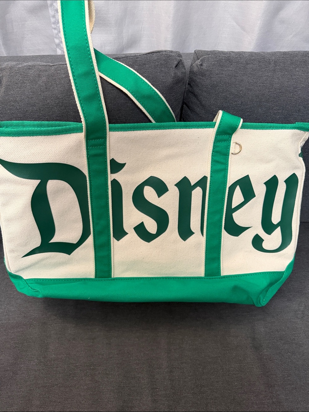 Large Disneyland Cream Canvas Tote with Green Trim
